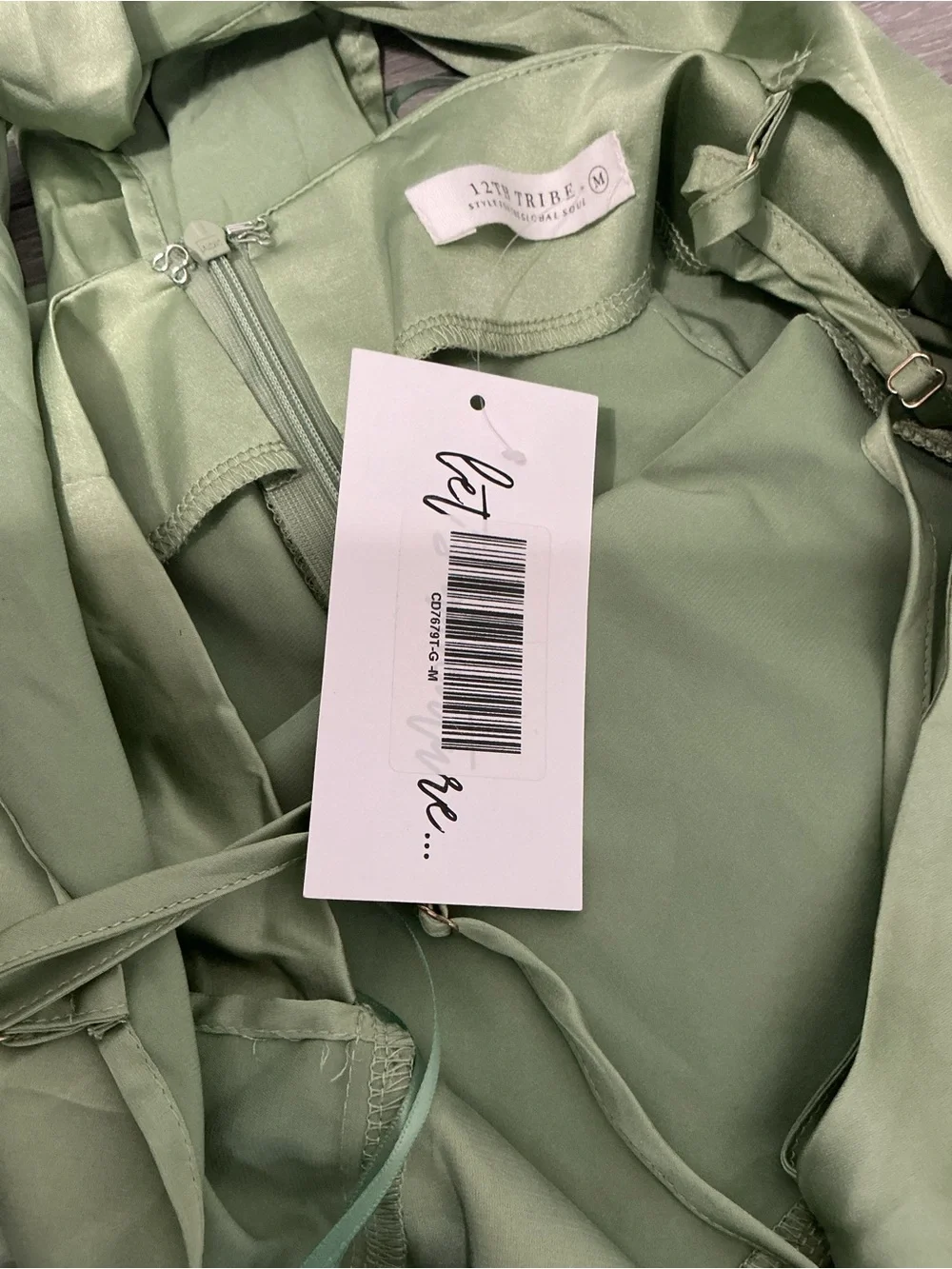 NWT 12th Tribe MONET Sage Green Fringe Cami Dress M - Picture 13 of 13
